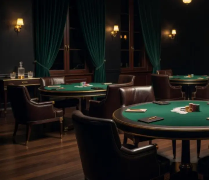 Private card lounge with leather seating and poker tables at The Flop inside The Fork venue.