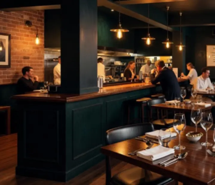 Mood-lit bistro room at The Fork